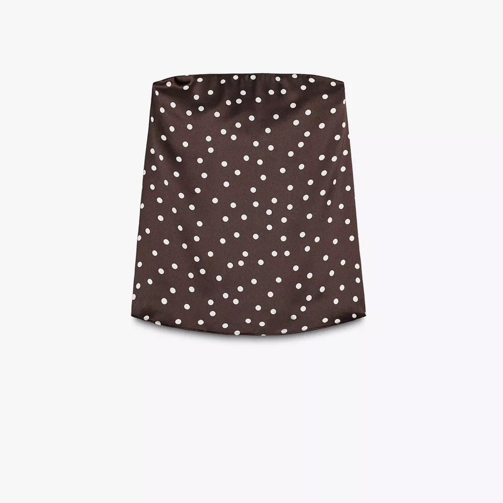 Zara Brown and White Polka Dot strapless satin effect top